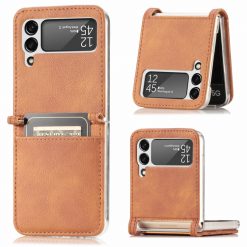 Kryt Litchi Pattern Folding Leather hnedý – Samsung Galaxy Z Flip 3