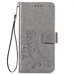 Peňaženkové puzdro Embossing Pattern Štvorlístok sivé – Samsung Galaxy S22+ (S22 Plus)
