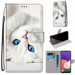 Knižkové puzdro Trendy Cross case Biela mačka – Samsung Galaxy A22 5G