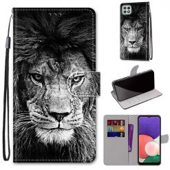 Knižkové puzdro Trendy Cross case Čiernobiely lev – Samsung Galaxy A22 5G