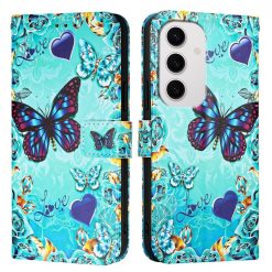 Knižkové puzdro Trendy Colored case Modrý motýľ – Samsung Galaxy S24 FE