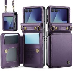 Multifunkčné peňaženkové puzdro CaseMe Business case fialové – Samsung Galaxy Z Flip 7